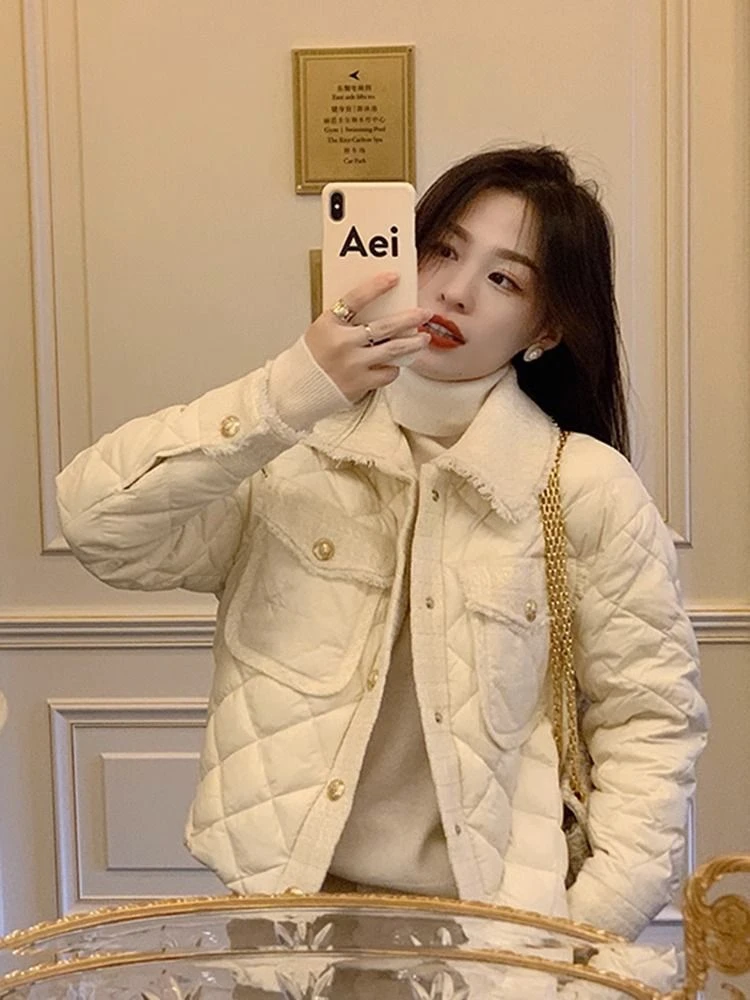 波司澄羽绒服菱格镶钻小香风加绒服外套女冬季新款小个子轻薄短款