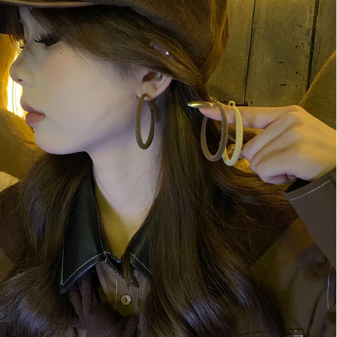 合金耳饰 秋冬植绒耳环韩国丝绒耳圈韩国东大门绒布百搭网红耳饰