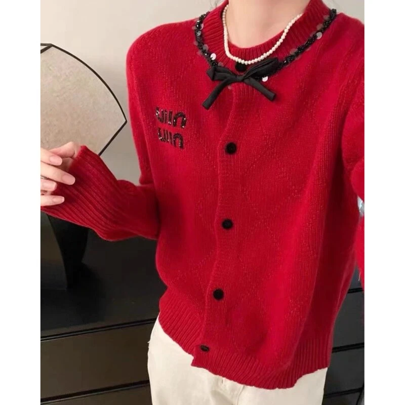 YueBeiLa/月贝拉大码洋气领结圆领菱形洋气小香风长袖针织衫毛衣
