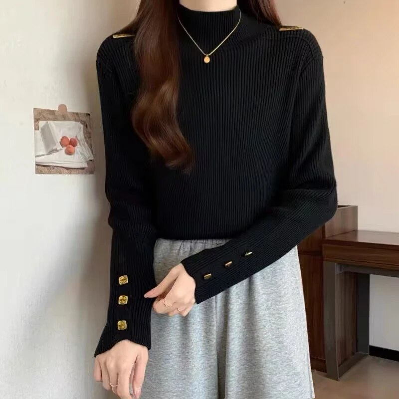 YueBeiLa/月贝拉大码洋气半高领柔软保暖显瘦毛衣长袖针织衫内搭