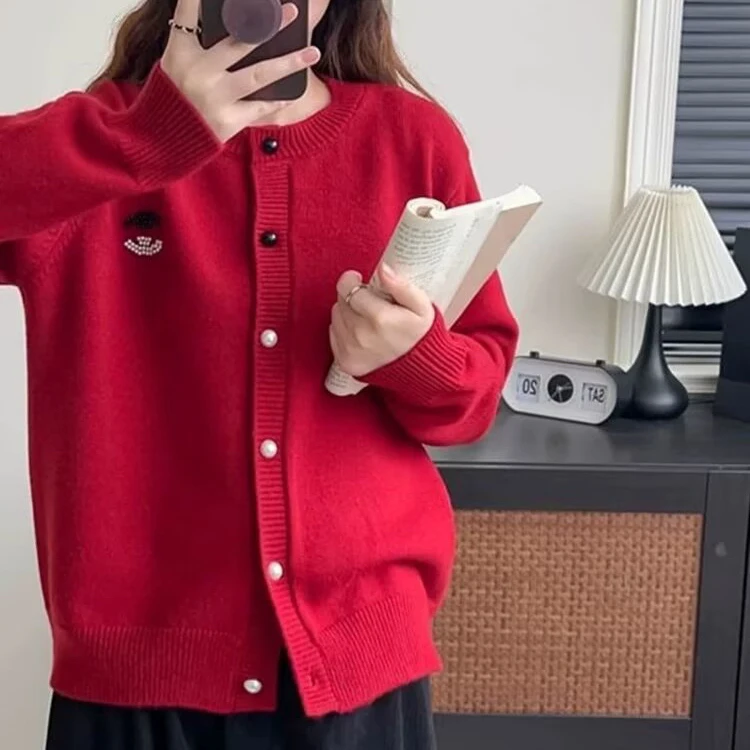 YueBeiLa/月贝拉大码女装洋气针织开衫女秋冬宽松显瘦长袖毛衣