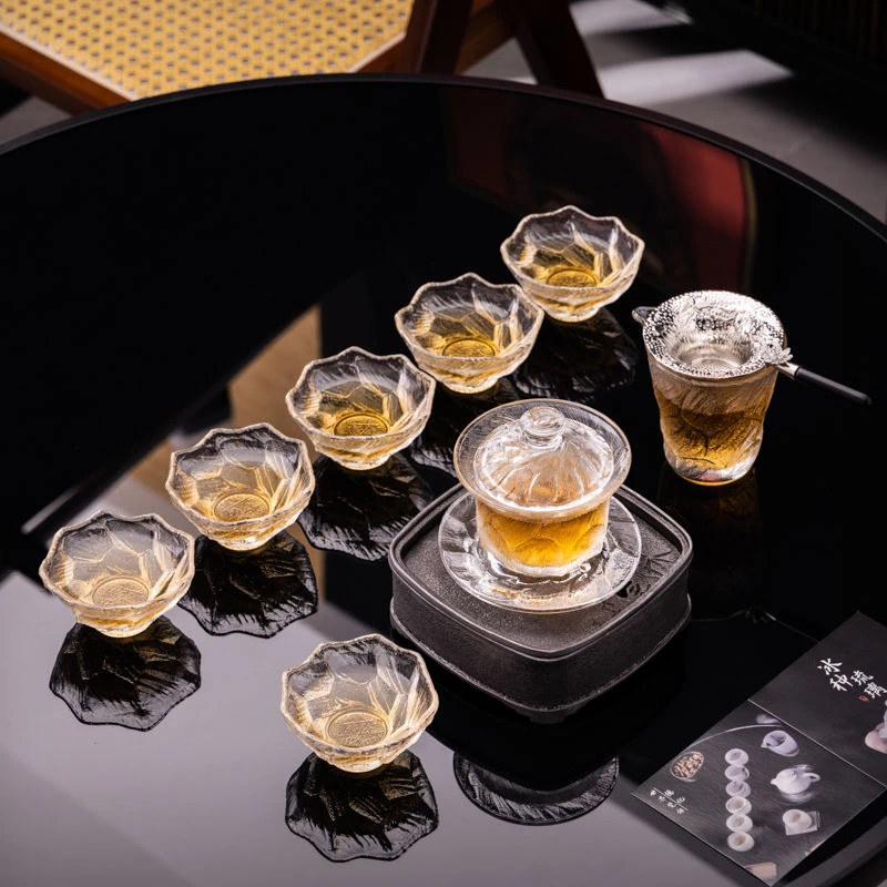 耐热加厚茶杯李子功夫茶具日式冰冻水晶品茗琉璃玻璃主人家用套装