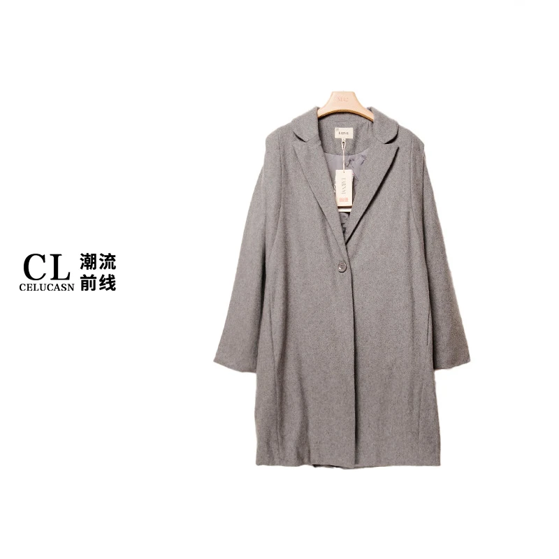 E6VIN262#秋冬宽松气质时尚一粒扣潮流时尚翻领毛呢大衣外套女