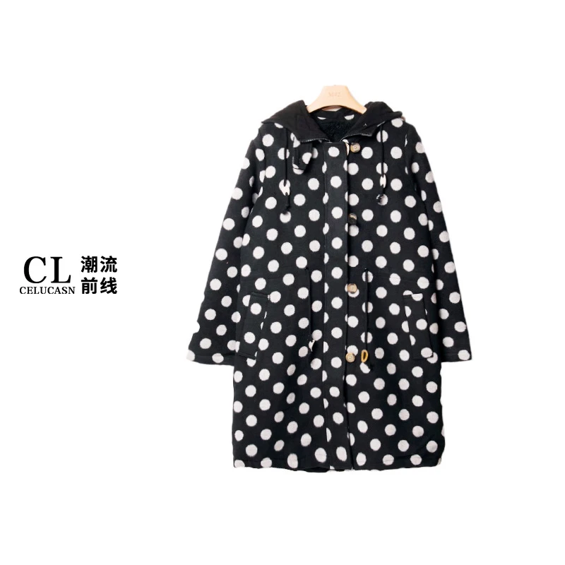 E5VBN138#冬季新款棉服女韩系经典黑色波点百搭宽松保暖外套上衣