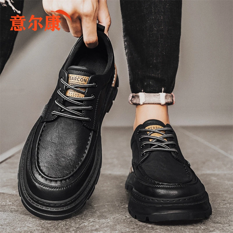 意尔康休闲皮鞋男款秋冬季英伦风轻便上班工作鞋男士休闲工装潮鞋