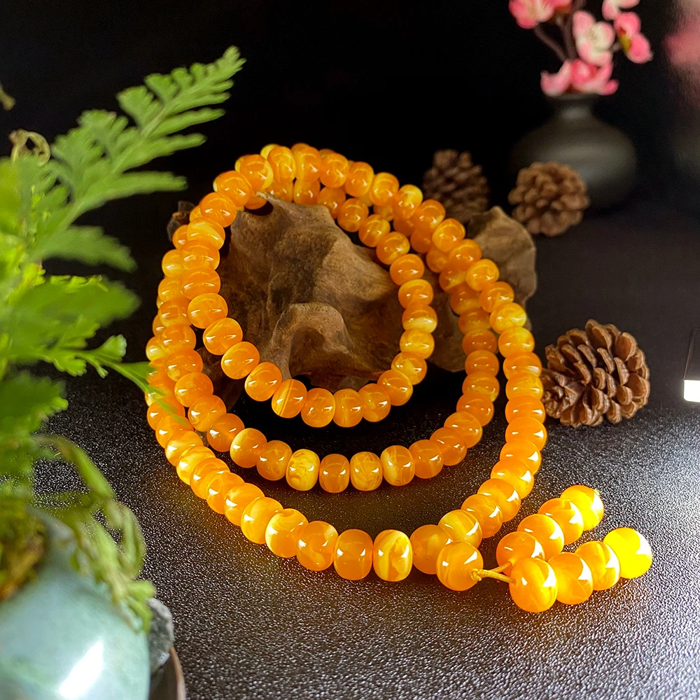 苹果珠10mm橙黄色108颗珠长链X507百搭白色长款时尚多圈