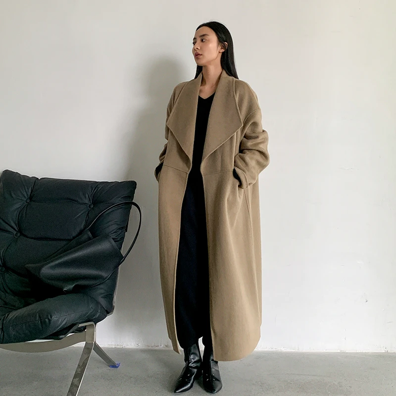 PURITY YH法式过膝驼色黑色中长款双面羊绒大衣女羊毛呢大衣外套