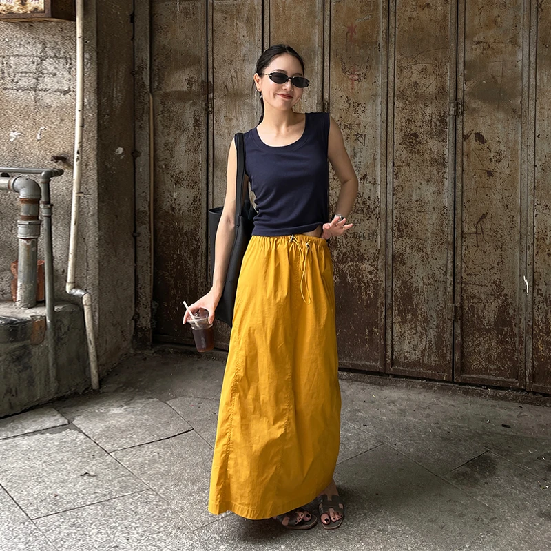 PURITY YH 小众气质简约抽褶松紧腰显瘦长裙高腰裙女装半身裙