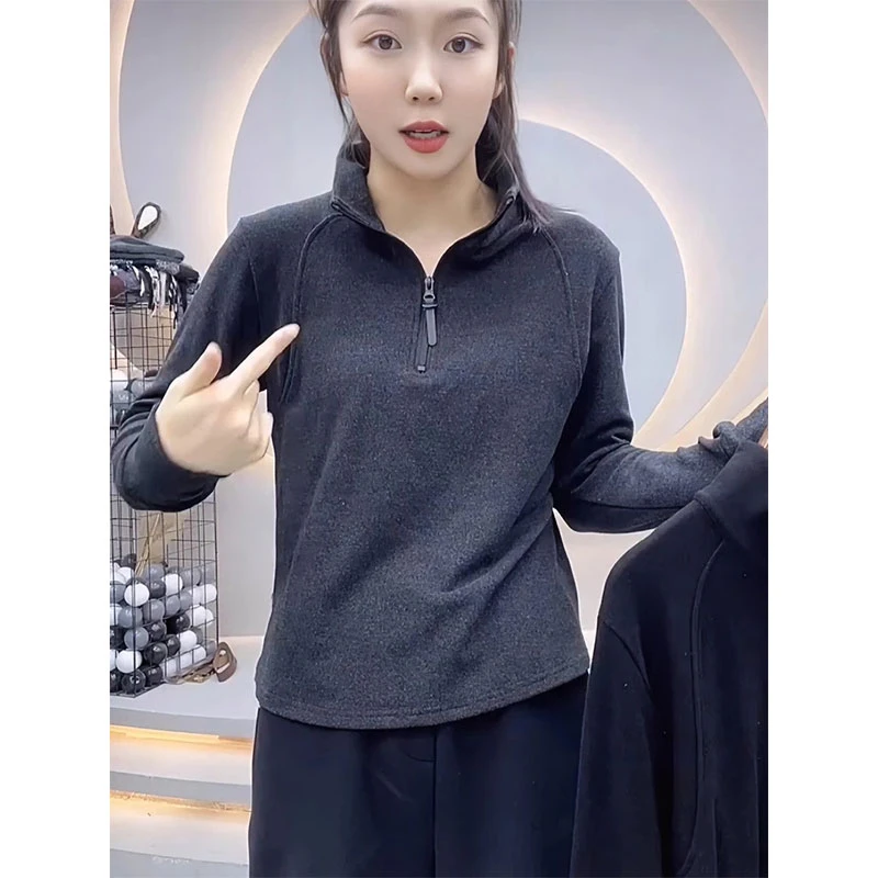 半高领卫衣女秋冬内搭德绒打底衫半拉链正肩长袖立领休闲百搭上衣