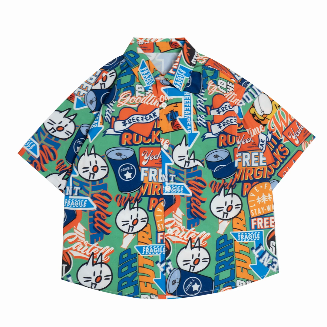 【涂鸦喵】男童童装夏衬衫宽儿童松休闲衬衫印花ins短袖Y56736