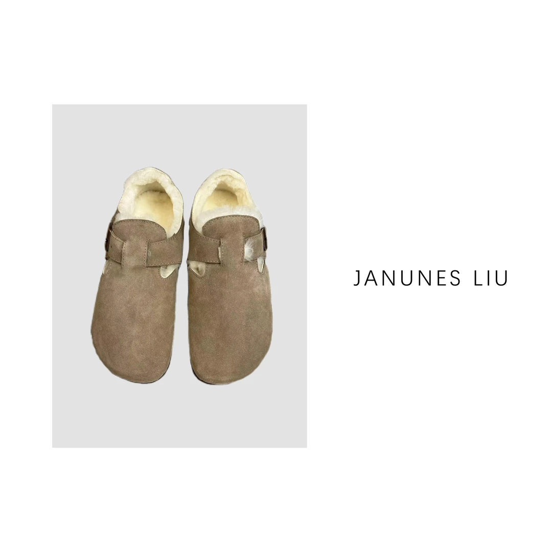 Janunes Liu[Janunes Liu]羊皮羊毛一体软木底包头博肯鞋CX1055
