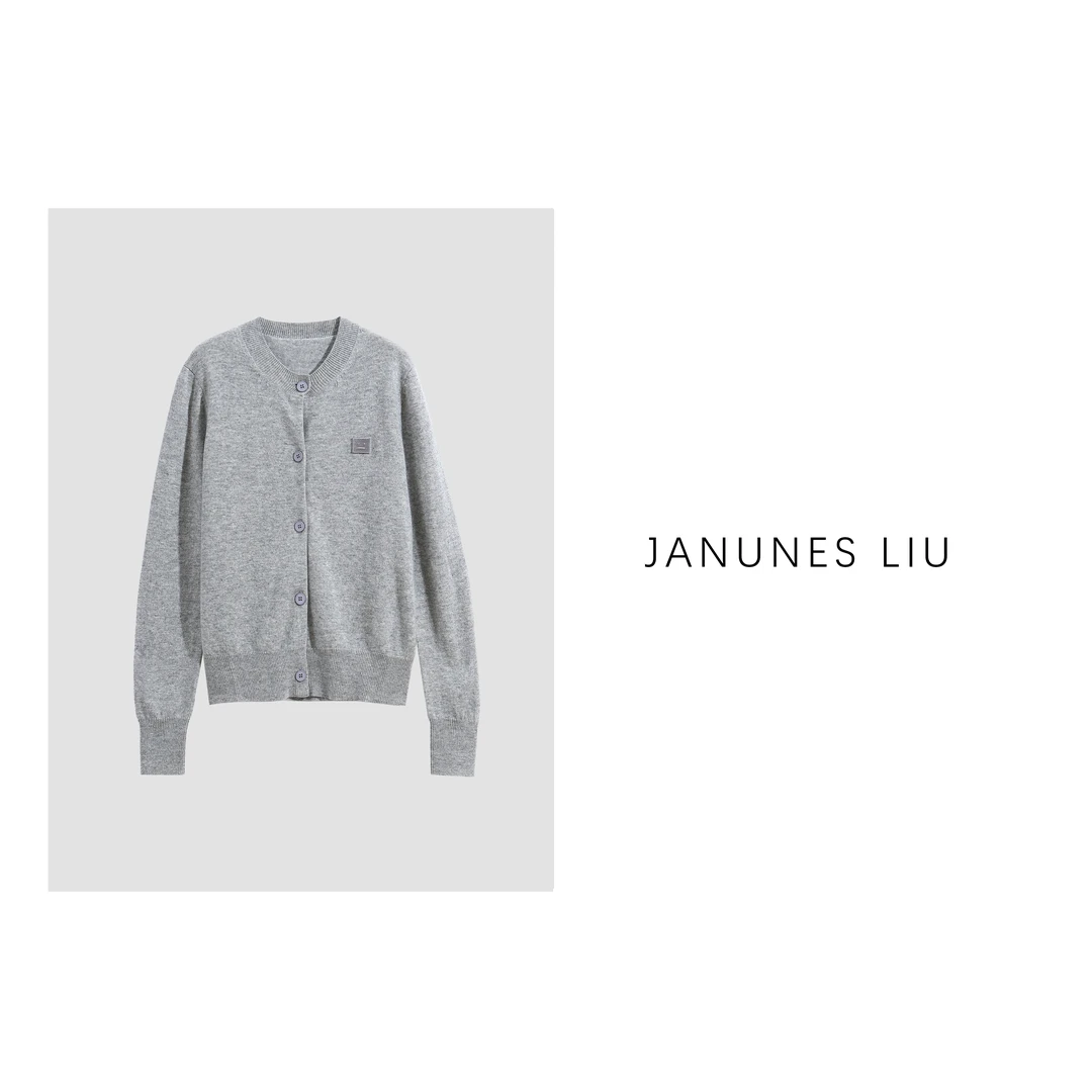 [Janunes Liu]100羊毛百搭圆领羊毛开衫RSY38408