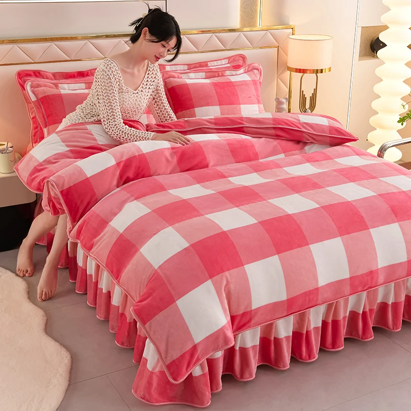 冬季轻奢高级感牛奶绒床上四件套加绒被套加厚珊瑚绒床单