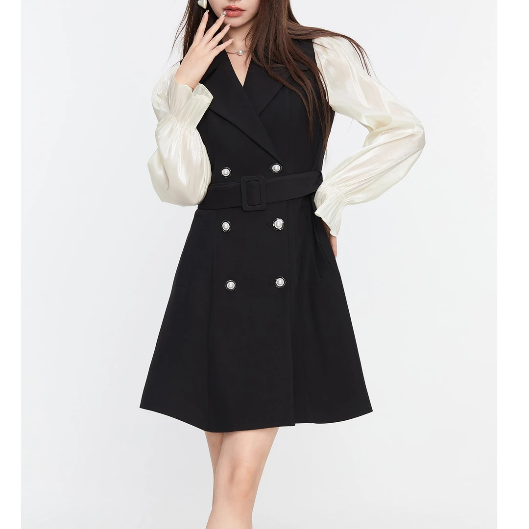 【傅傅专属】YAOYAOYAO设计师连衣裙法式设计师双排扣通勤拼接963