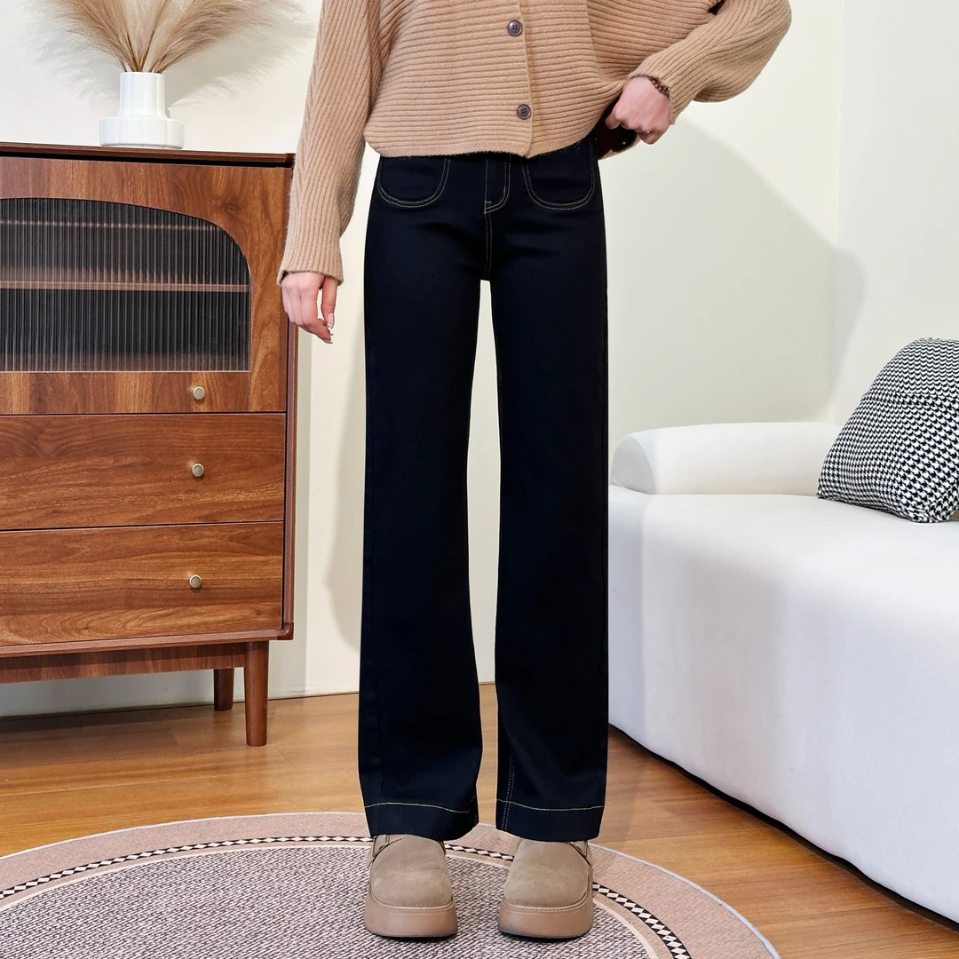 春夏2025显瘦高腰直筒时尚休闲黑色外穿牛仔裤女