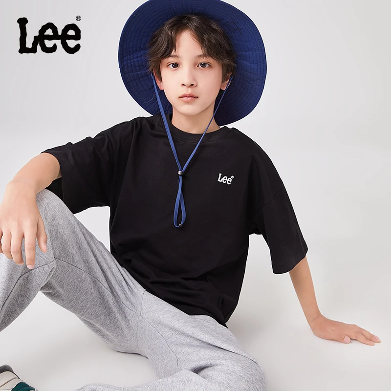 Lee儿童T恤纯色小LOGO舒适透气简约夏季潮流新款纯棉宽松圆领百搭