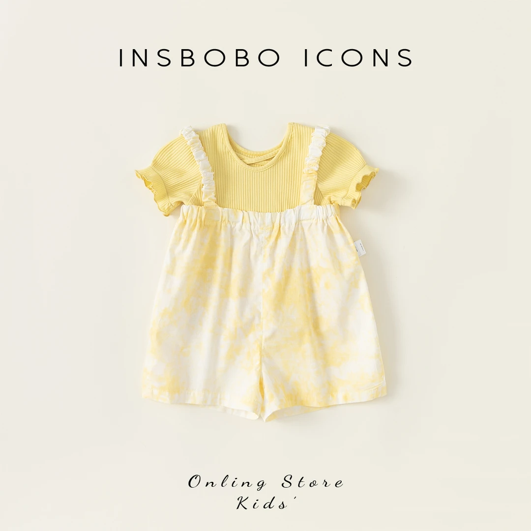 儿童套装夏装新款女童纯色针织打底+背带裤两件套XT24185