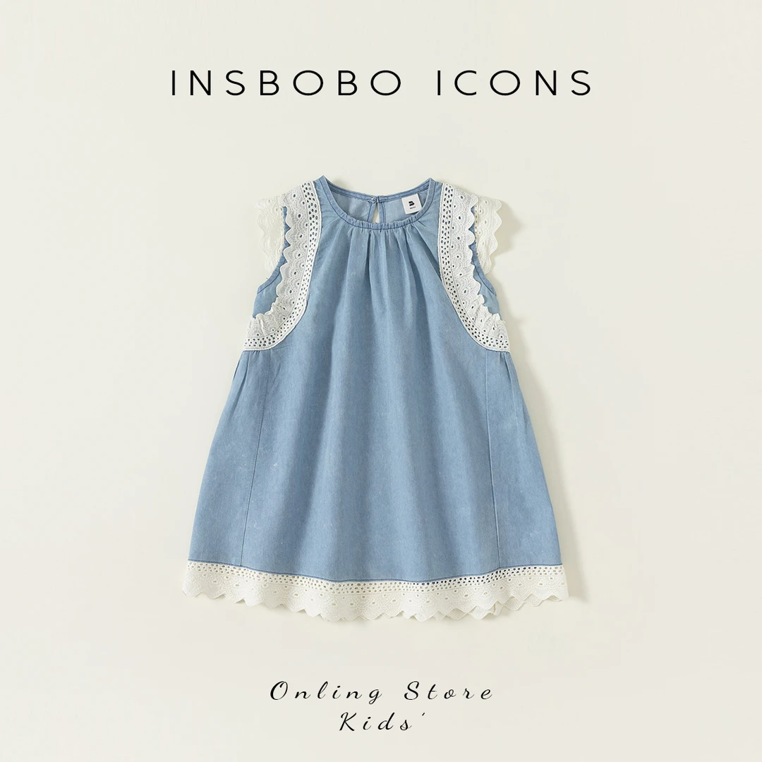 夏季宝宝牛仔裙韩版童装儿童连衣裙女童蕾丝拼接背心裙XQ23299