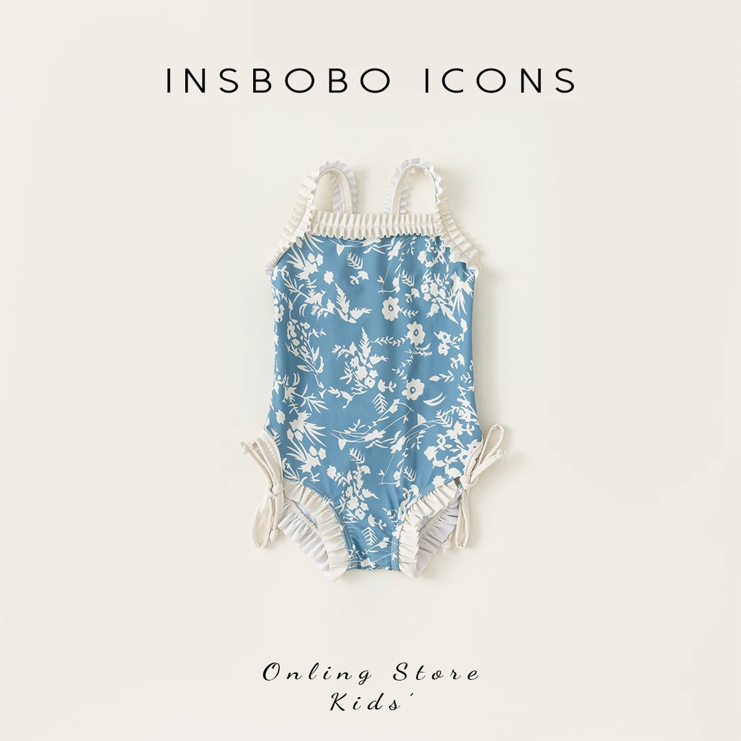 XY41554【夏】儿童泳衣（印花蝴蝶结抽绳吊带连体泳衣）