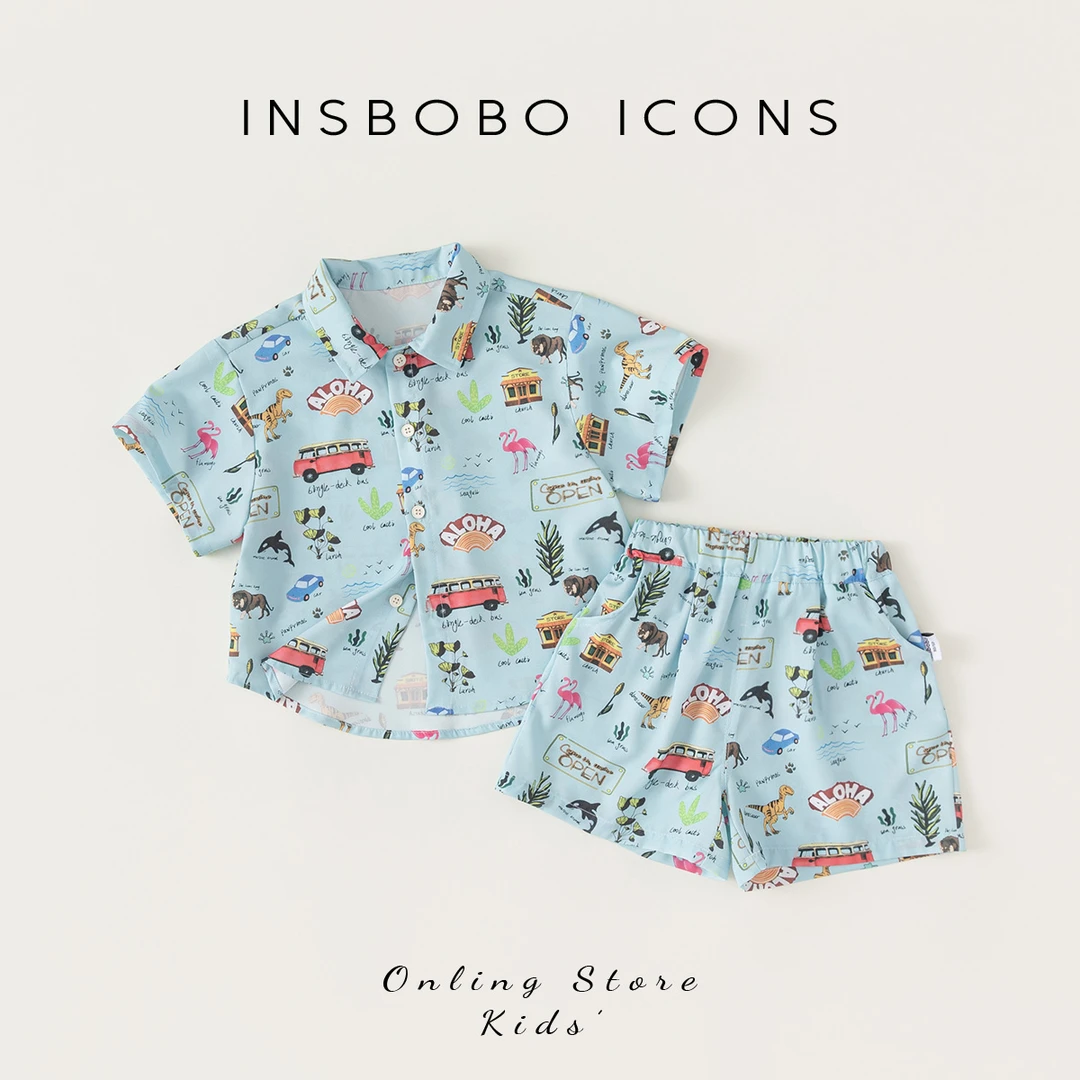 XT84216【夏】儿童套装（印花衬衫上衣+印花裤子两件套）