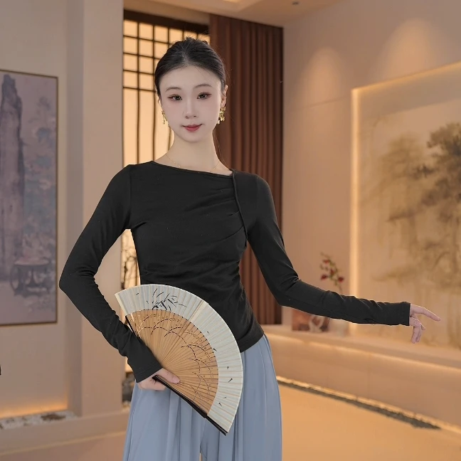 034【清仓】牛奶丝褶皱显瘦舞蹈服练功服上衣中国舞显瘦保暖艺考