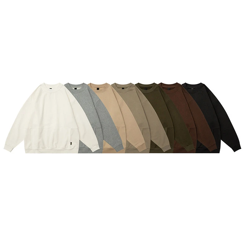 REKNAT复古简约纯色百搭480克重磅竖口袋螺纹圆领长袖卫衣816