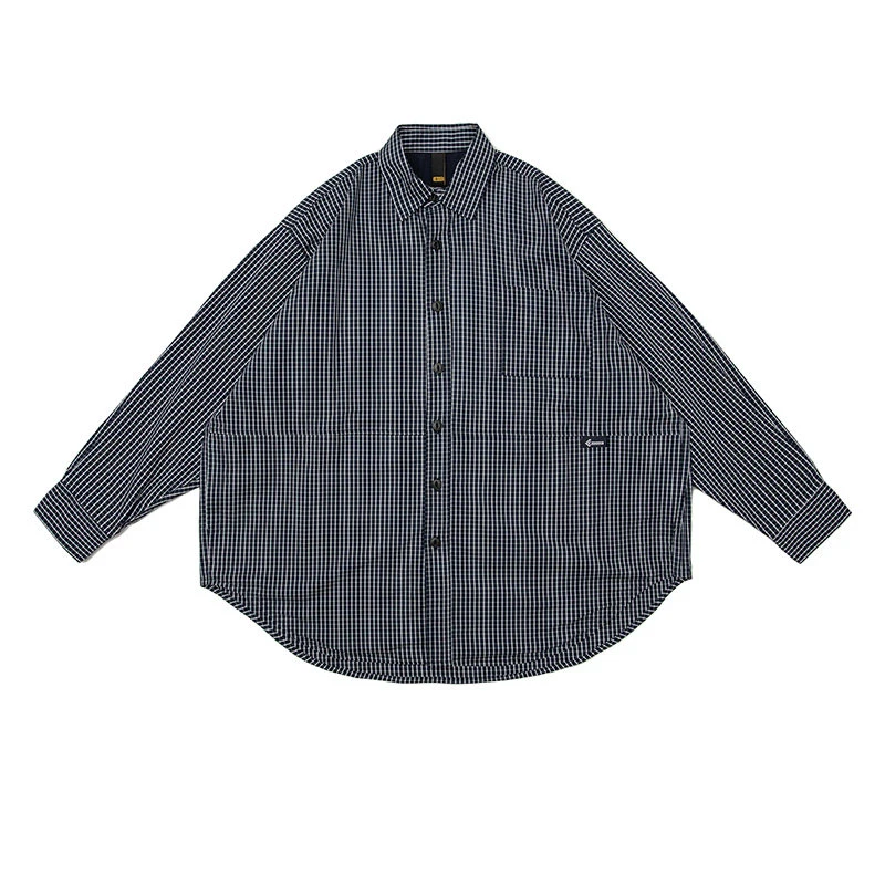 REKNAT日系复古秋季百搭宽松A字廓形格子长袖潮流衬衫787