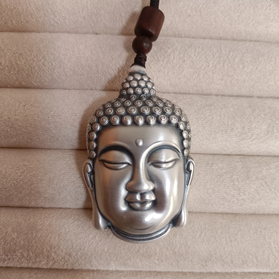 吊坠足银布艺 足银999大佛头吊坠百搭复古做旧素款经典气质简约