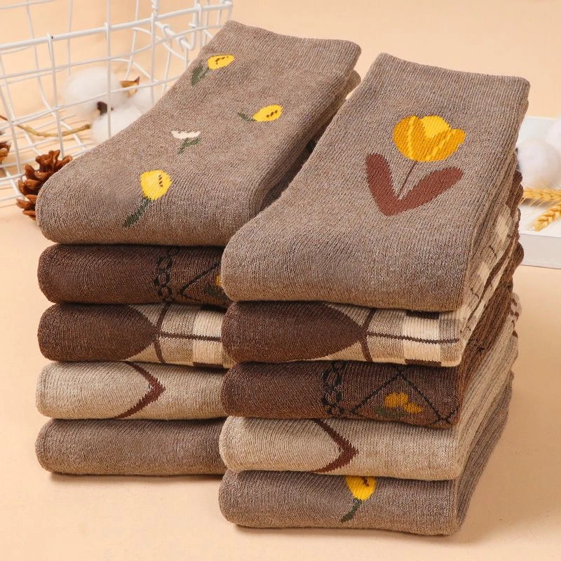 加绒加厚袜子女秋冬保暖中筒冬季雪地长筒春秋毛圈睡眠月子地板袜