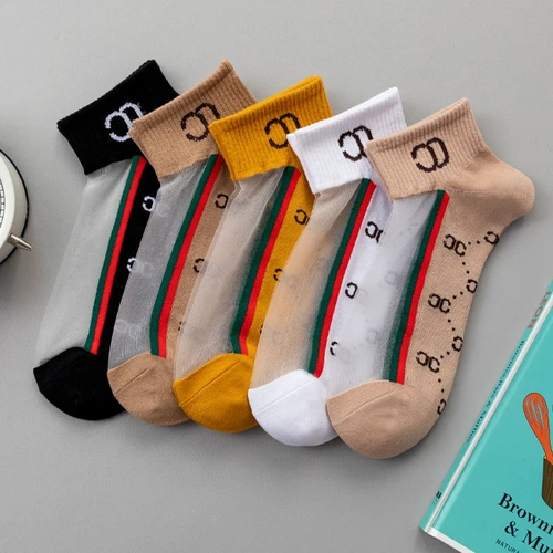 春夏薄款女袜双C字母袜ins风透气中筒袜防臭吸汗耐磨船袜纯棉百搭