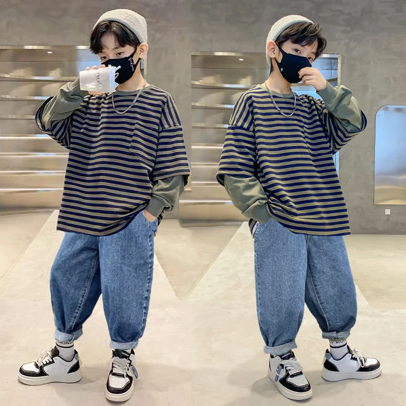 1新款儿童长袖上衣秋款假两件卫衣男女宝中小童秋衣洋气休闲百搭