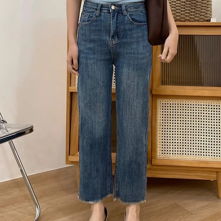 2025年秋季高腰宽松显瘦复古微喇胖mm大码开叉百搭烟管直筒九分裤