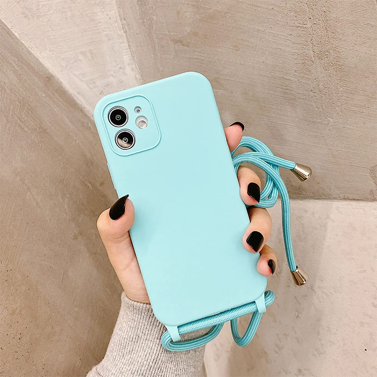 适用iPhone7p挂绳12promax液态硅胶套苹果11promax手机壳斜背挎式