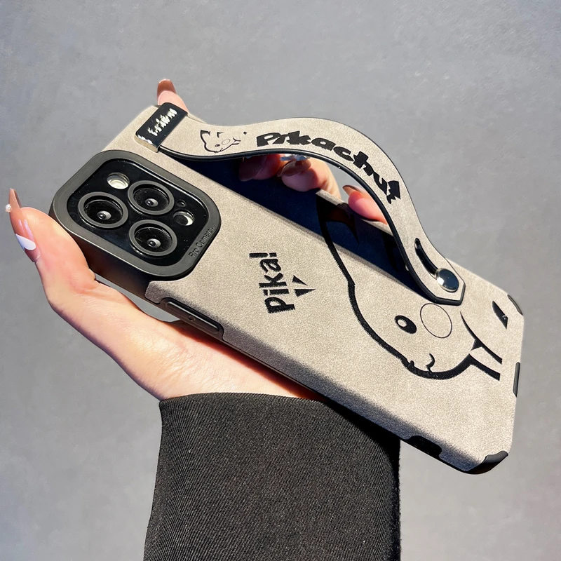 小羊皮适用苹果15promax手机壳iPhone14手腕带腕带的13支架情侣女