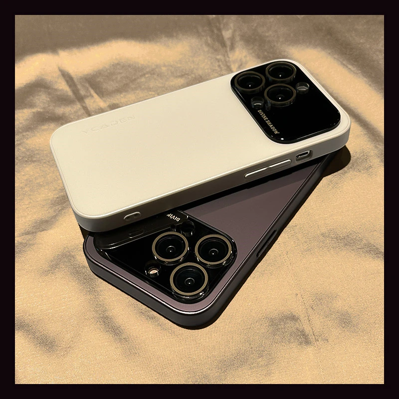 适用苹果15手机壳高档磨砂大视窗iphone14promax全包13自带镜头膜