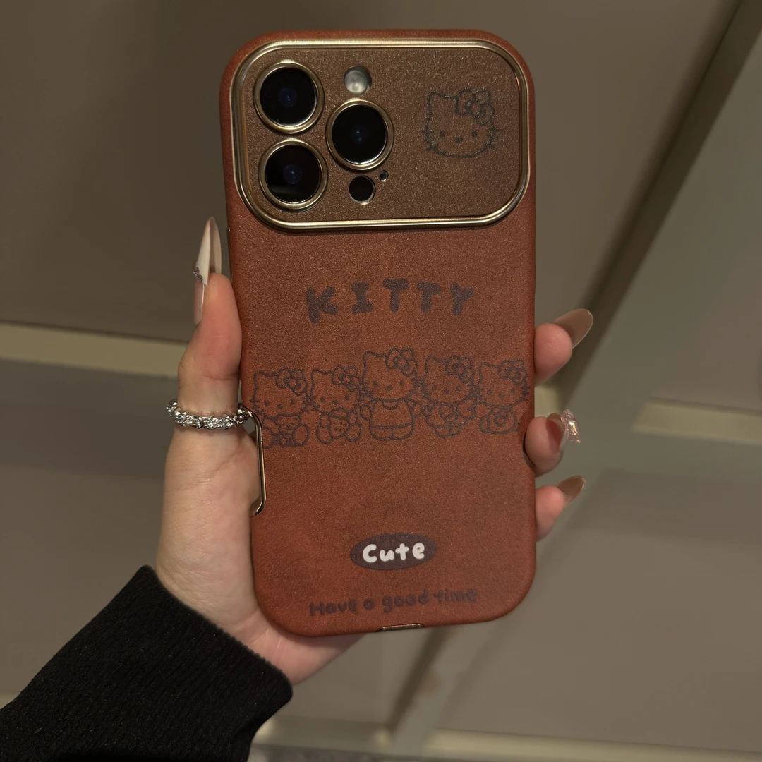 新款适用iPhone16手机壳全包大视窗苹果15promax皮质卡通kt女款14