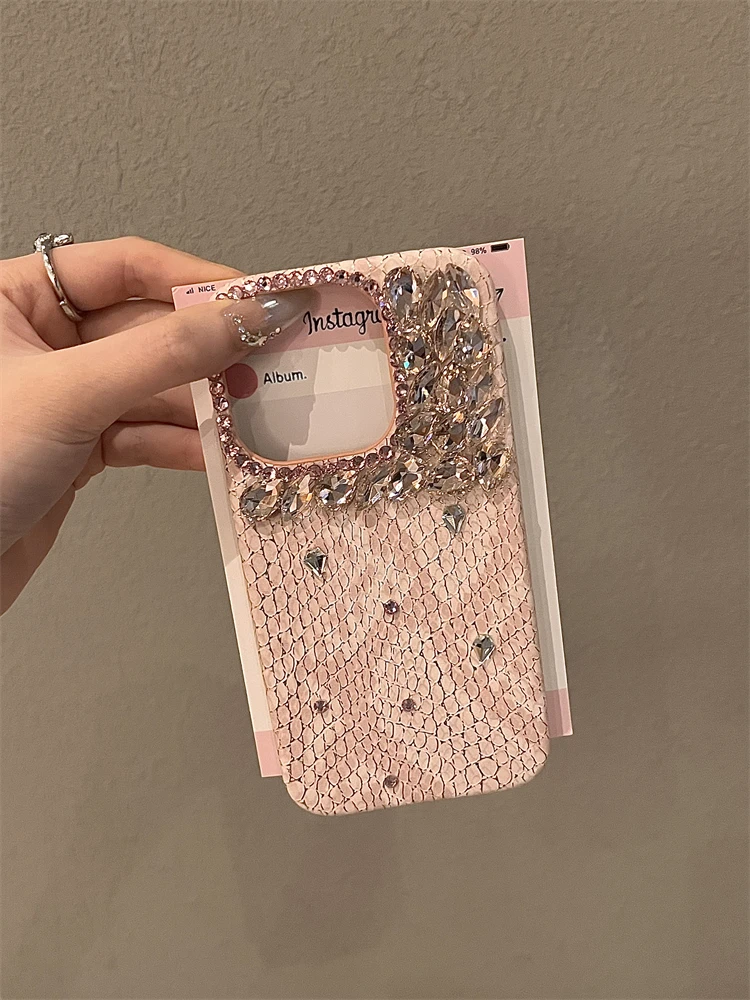 粉色堆堆钻适用苹果15promax手机壳12新款iphone15高级感13套14女