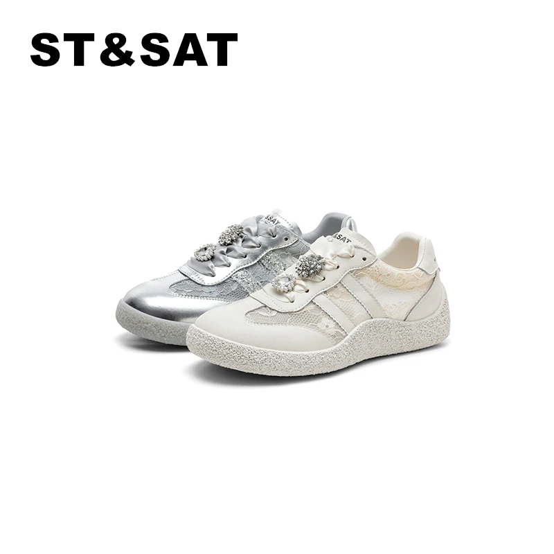 星期六德训鞋女复古低帮潮流2025年秋季新款绸缎面百搭运动休闲鞋