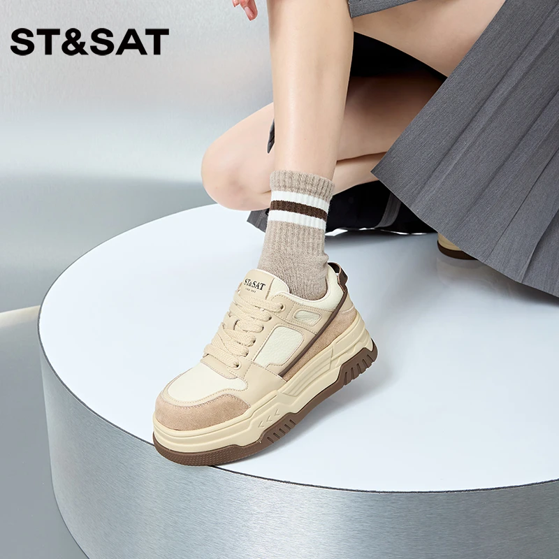 星期六系带增高板鞋女2025年秋季新款时尚潮流低帮轻便运动休闲鞋