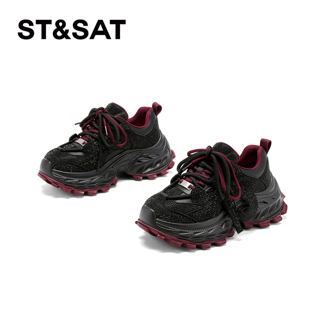 星期六厚底时尚增高休闲运动鞋2024冬季新款水钻百搭外穿老爹鞋潮