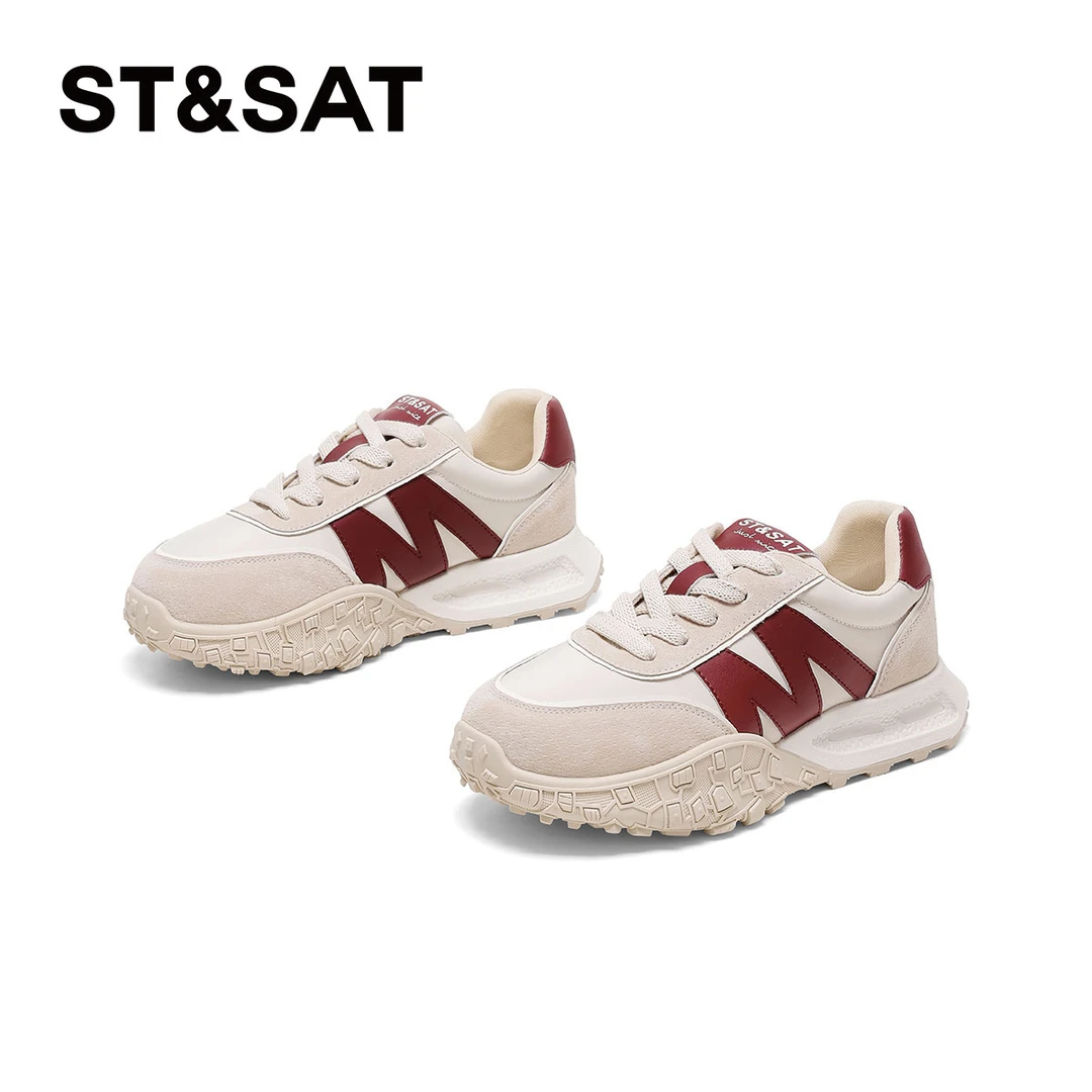 星期六拼色复古阿甘鞋女2025秋季新款厚底防滑小个子增高透气板鞋