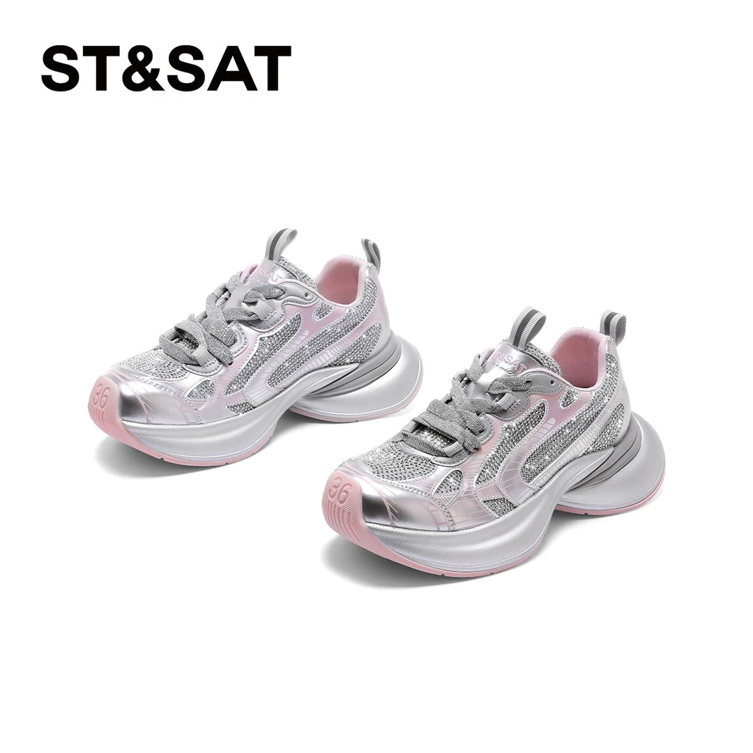 星期六系带增高老爹鞋女新款潮流百搭网面透气休闲美式运动鞋女款