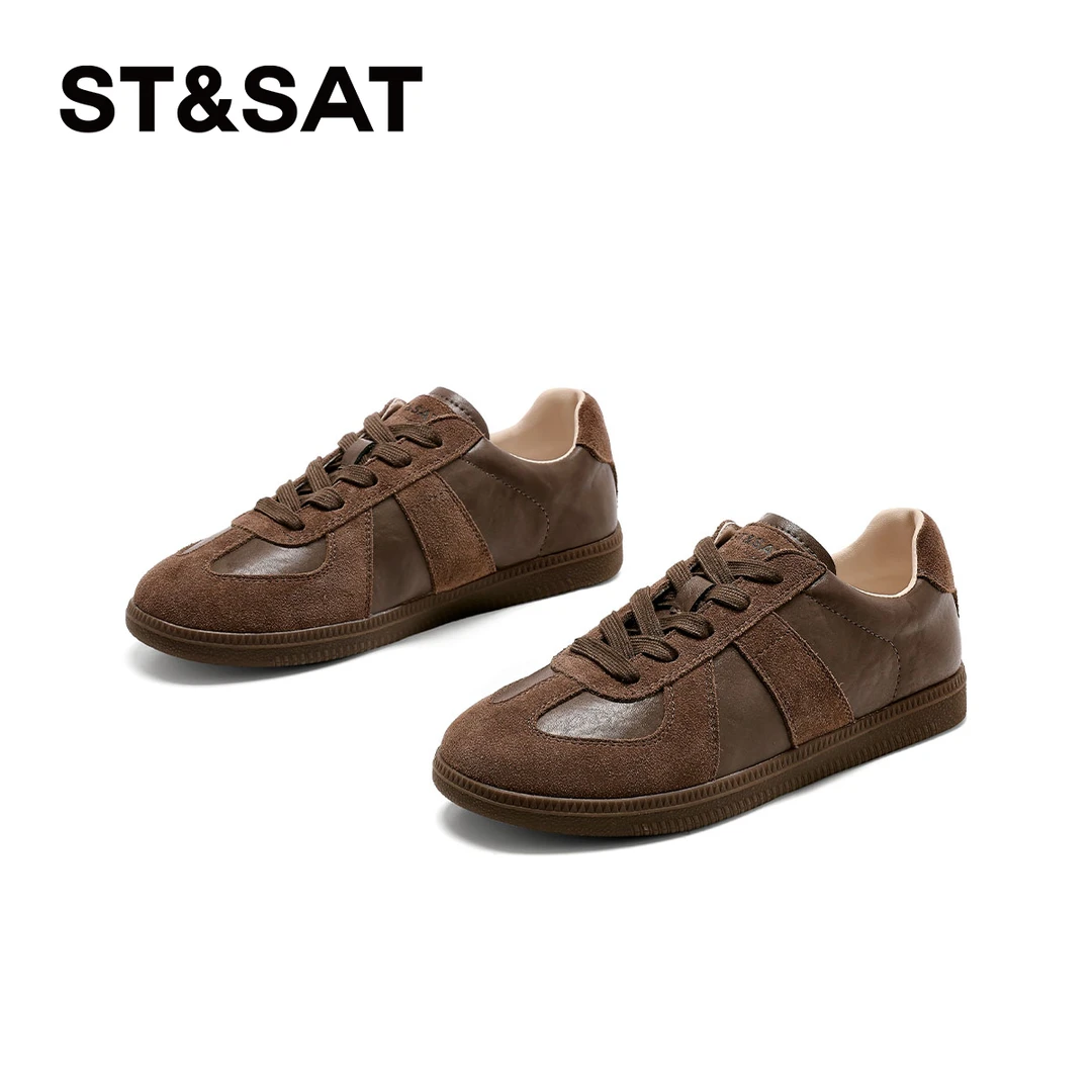 星期六复古休闲鞋女舒适百搭平底系带运动跑步厚底德训鞋女款女士