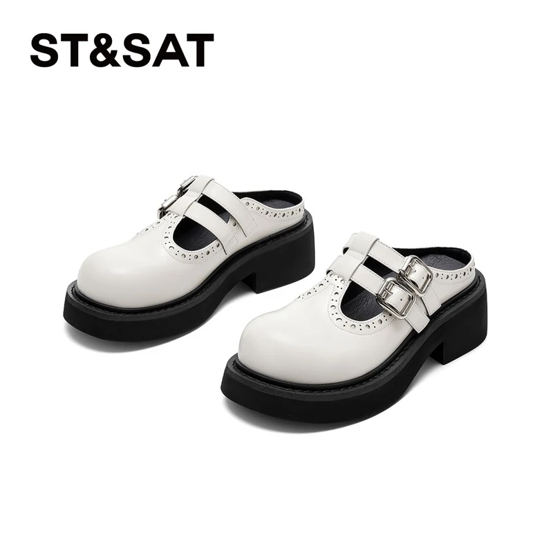 星期六时尚包头半拖鞋女2025秋新款外穿复古皮带扣穆勒鞋懒人凉拖