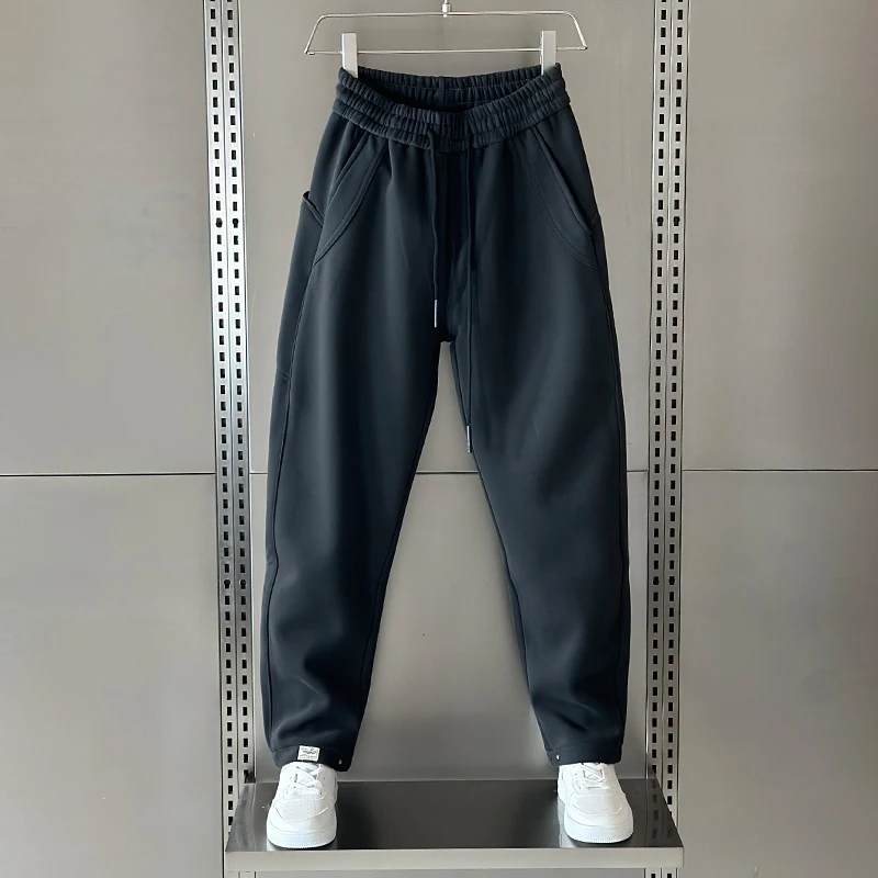 冬季加绒卫裤加厚保暖休闲裤男士潮牌宽松束脚直筒裤痞帅哈伦长裤