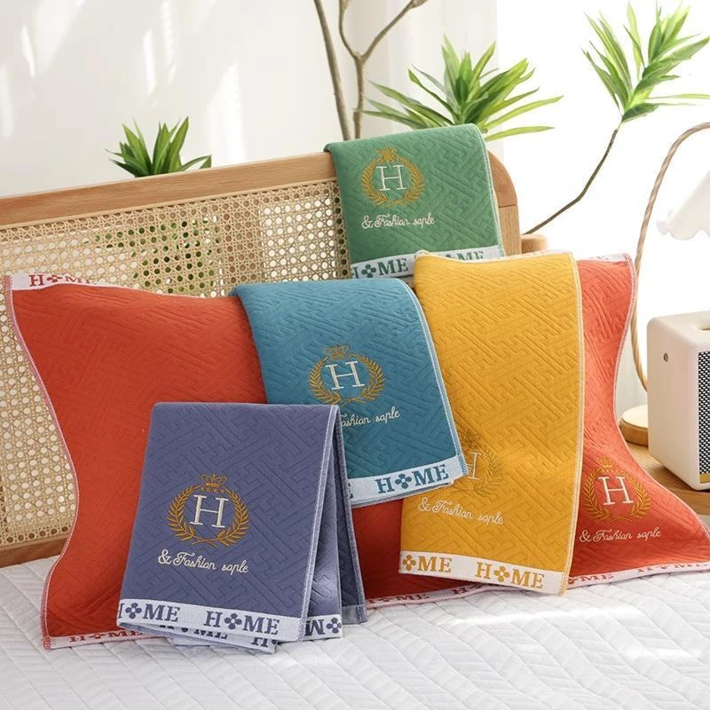 纯棉枕巾一对装新款加厚双面防滑不脱落成人柔软绣花枕头全棉盖巾