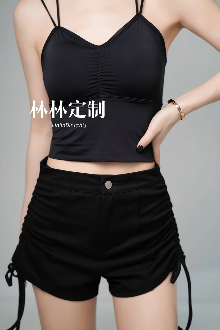 林林家 高腰抽绳黑色修身短裤显瘦防走光百搭休闲包臀外穿打底