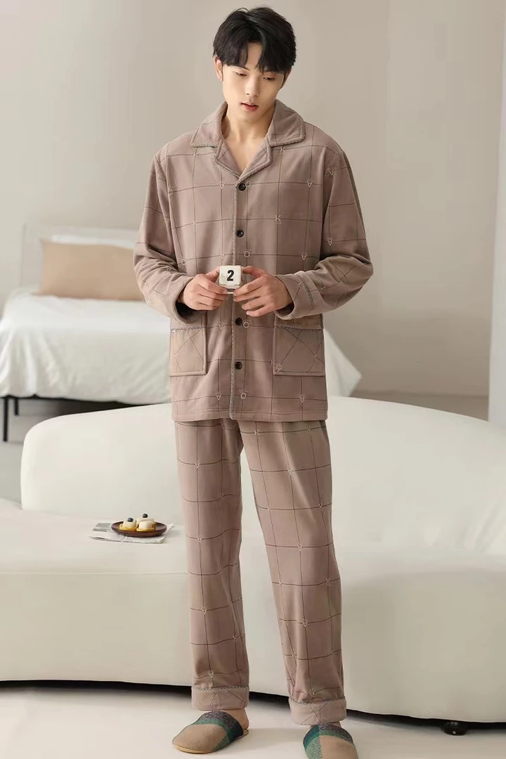 秋冬男款海岛绒家居服高品质超柔软海岛绒套装时尚休闲