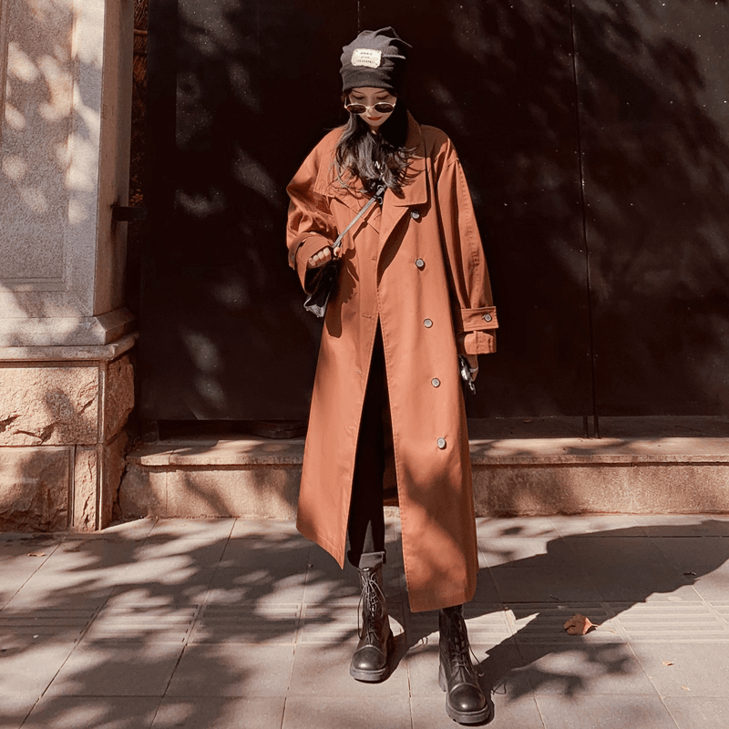 焦糖色长款风衣外套女2024年春秋新款韩版赫本风宽松显瘦气质大衣