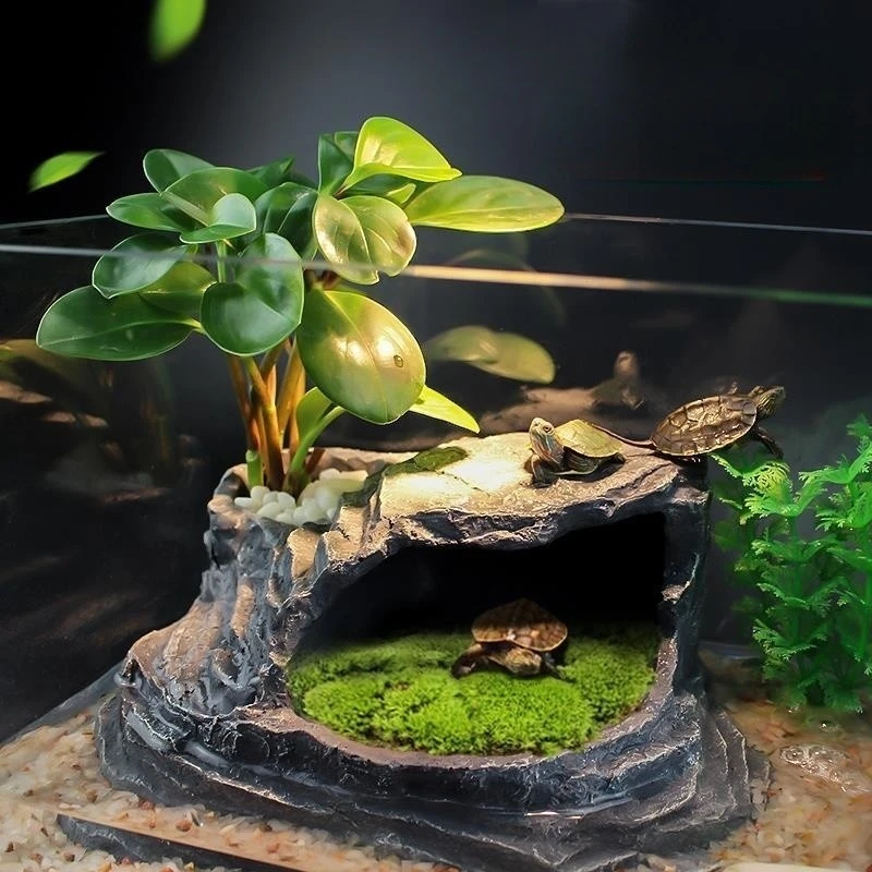 乌龟晒台爬台水龟缸造景晒背台深水爬梯巴西龟晒背台爬宠躲避洞穴